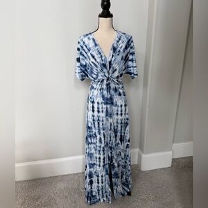 Ralph Lauren Navy and White Tie-Dye Twist-Front Maxi Dress